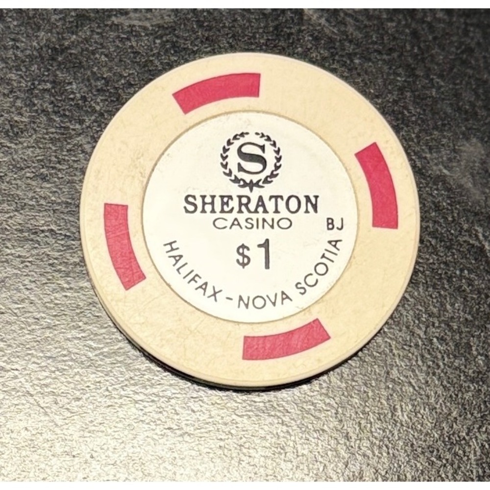 Sheraton Casino Poker Chip Halifax Nova Scotia $1 Cream Excellent Pink Edge Spot